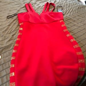 Guess red with gold accents